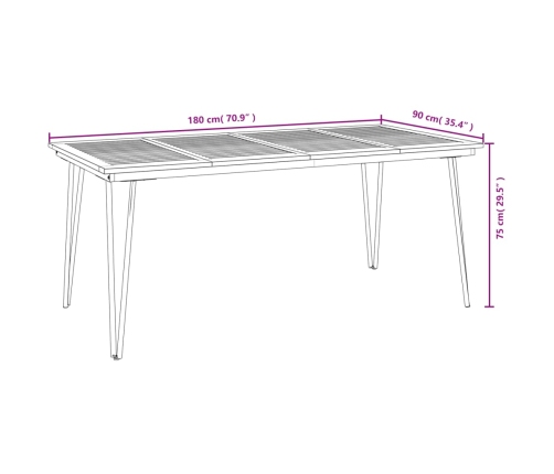 Mesa de jardín con patas en U madera maciza acacia 180x90x75 cm