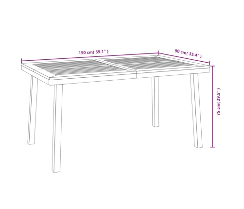 Mesa de jardín madera maciza de acacia 150x90x75 cm