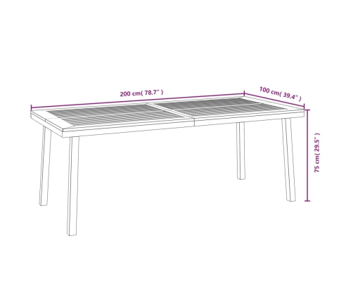 Mesa de jardín madera maciza de acacia 200x100x75 cm