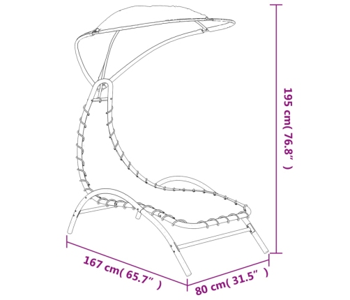 Tumbona con toldo acero y tela color crema 167x80x195 cm