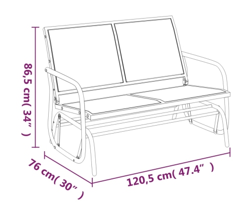 Banco mecedora jardín acero y textilene marrón 120,5x76x86,5 cm