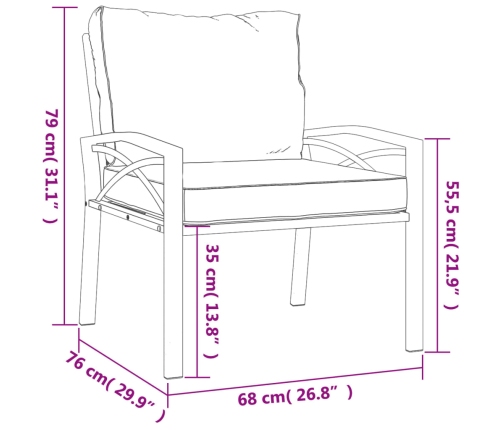 Silla de jardín acero con cojines gris 68x76x79 cm