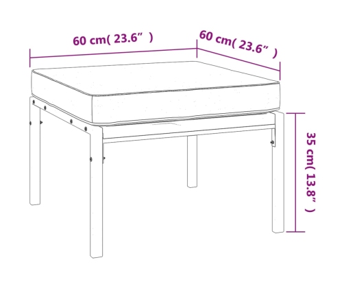 Reposapiés de jardín 2 uds acero con cojines gris 60x60x35 cm
