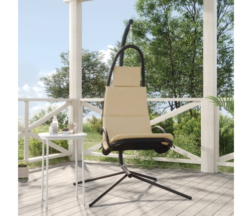 Silla colgante de jardín con cojín acero y tela Oxford crema