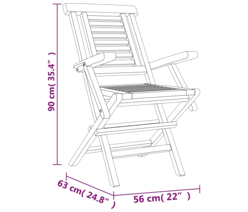 vidaXL Sillas de jardín plegables 2 uds madera maciza teca 56x63x90 cm