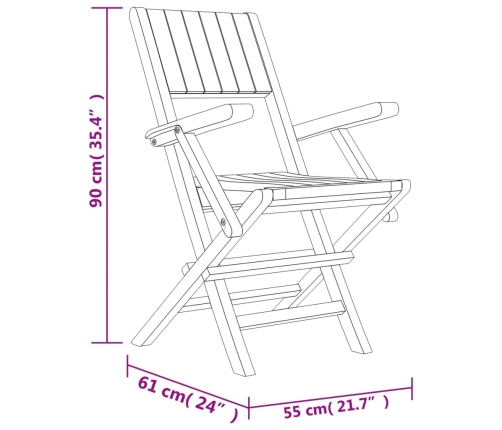 Sillas de jardín plegables 2 uds madera maciza teca 55x61x90 cm