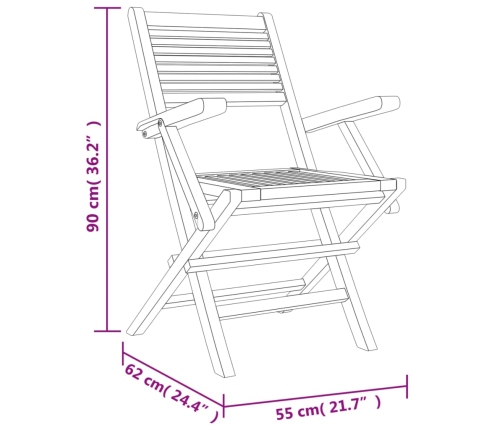 Sillas de jardín plegables 2 uds madera maciza teca 55x62x90 cm