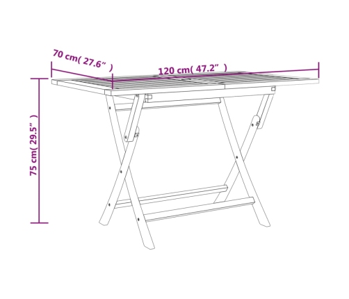 vidaXL Mesa de jardín plegable madera maciza de teca 120x70x75 cm