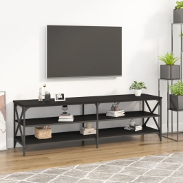 Mueble de TV madera contrachapada negro 160x40x50 cm