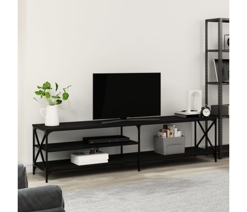 Mueble para TV metal y madera contrachapada negro 200x40x50 cm