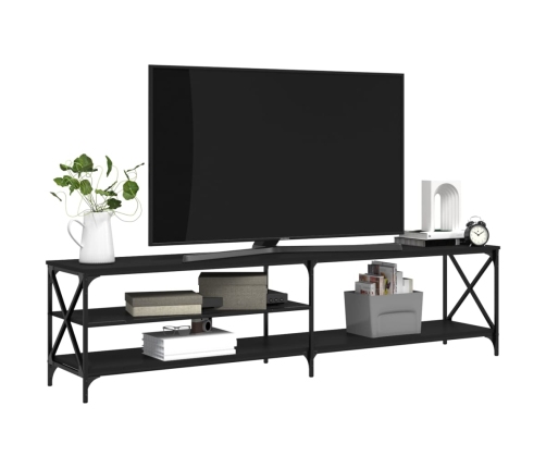 Mueble para TV metal y madera contrachapada negro 200x40x50 cm