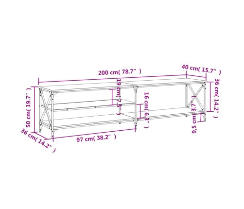 Mueble para TV metal y madera contrachapada negro 200x40x50 cm