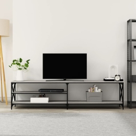 Mueble TV metal y madera contrachapada gris Sonoma 200x40x50 cm