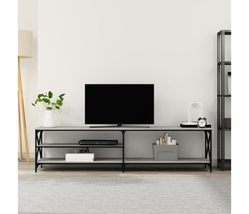 vidaXL Mueble TV metal y madera contrachapada gris Sonoma 200x40x50 cm