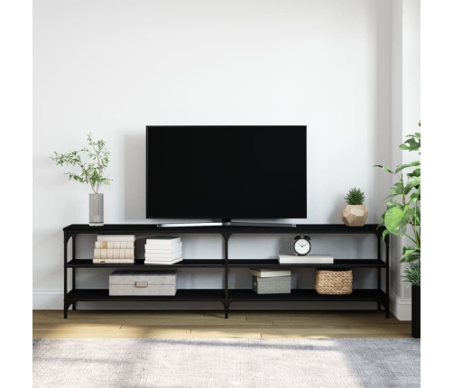 Mueble de TV metal y madera contrachapada negro 180x30x50 cm