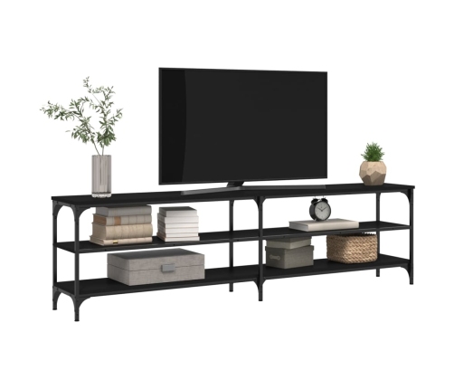 Mueble de TV metal y madera contrachapada negro 180x30x50 cm