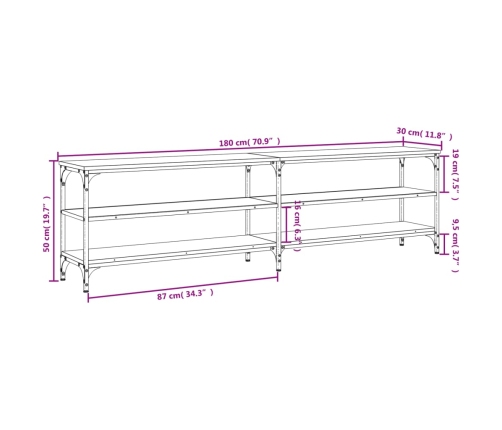 Mueble de TV metal y madera contrachapada negro 180x30x50 cm