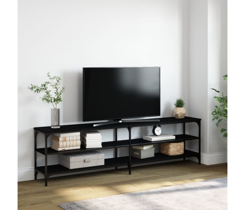 Mueble de TV metal y madera contrachapada negro 180x30x50 cm