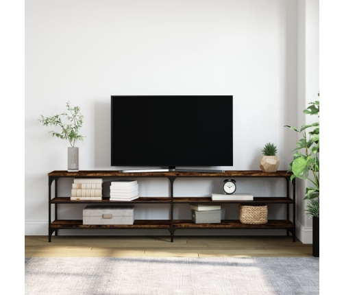 vidaXL Mueble TV metal y madera contrachapada roble humo 180x30x50cm