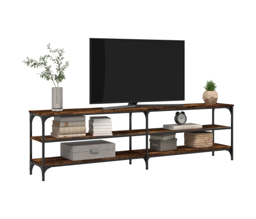 vidaXL Mueble TV metal y madera contrachapada roble humo 180x30x50cm