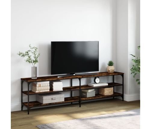 vidaXL Mueble TV metal y madera contrachapada roble humo 180x30x50cm