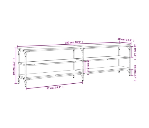 vidaXL Mueble TV metal y madera contrachapada gris Sonoma 180x30x50 cm