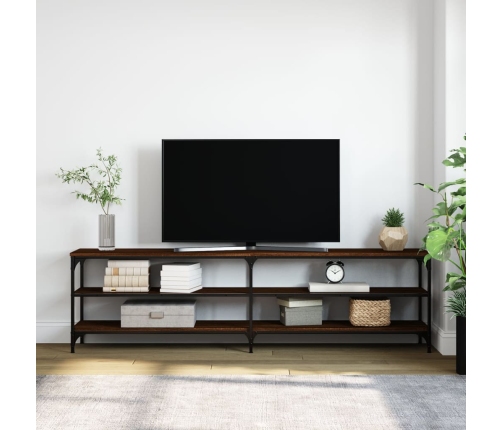 Mueble TV metal y madera contrachapada marrón roble 180x30x50cm