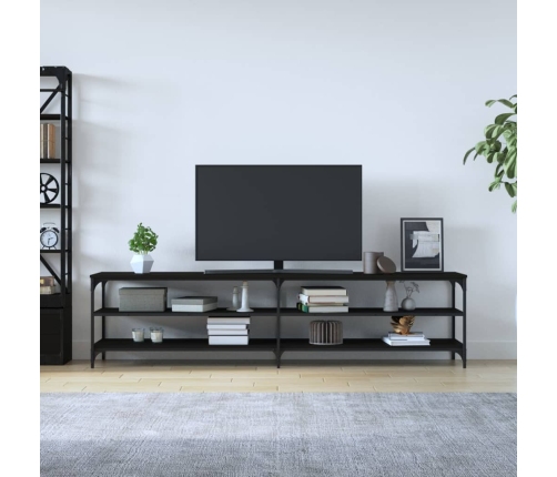 Mueble de TV metal y madera contrachapada negro 200x30x50 cm