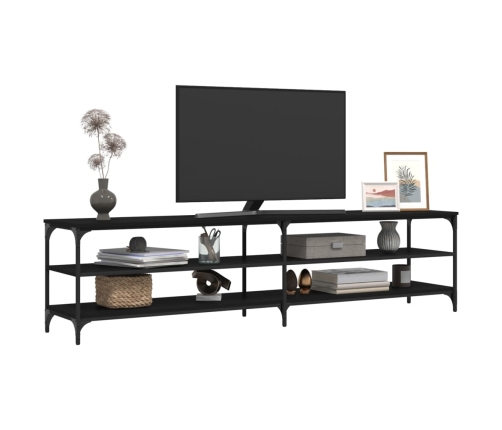 Mueble de TV metal y madera contrachapada negro 200x30x50 cm