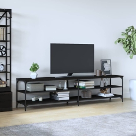 Mueble de TV metal y madera contrachapada negro 200x30x50 cm