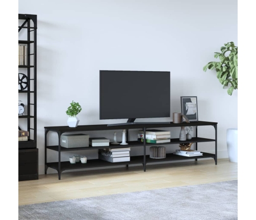 Mueble de TV metal y madera contrachapada negro 200x30x50 cm