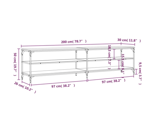 Mueble TV metal y madera contrachapada roble Sonoma 200x30x50cm