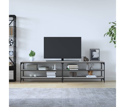 Mueble TV metal y madera contrachapada gris Sonoma 200x30x50 cm