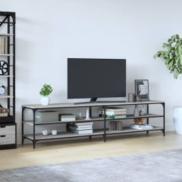 Mueble TV metal y madera contrachapada gris Sonoma 200x30x50 cm