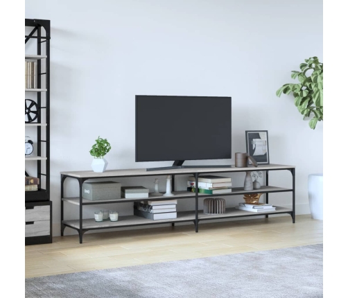 vidaXL Mueble TV metal y madera contrachapada gris Sonoma 200x30x50 cm