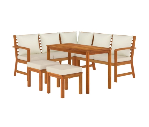 Juego comedor de jardín 6 pzas con cojines madera maciza acacia
