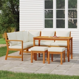 Juego comedor de jardín 6 pzas con cojines madera maciza acacia
