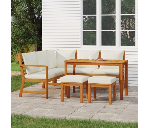 Juego comedor de jardín 6 pzas con cojines madera maciza acacia