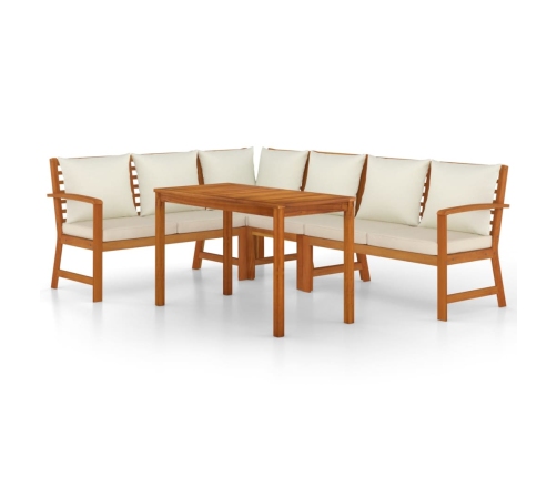 Juego comedor jardín y cojines 5 piezas madera maciza de acacia