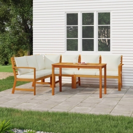 Juego comedor jardín y cojines 5 piezas madera maciza de acacia