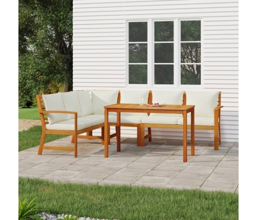 Juego comedor jardín y cojines 5 piezas madera maciza de acacia