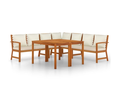Juego comedor jardín y cojines 7 piezas madera maciza acacia
