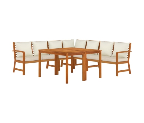 Juego comedor jardín y cojines 7 piezas madera maciza acacia