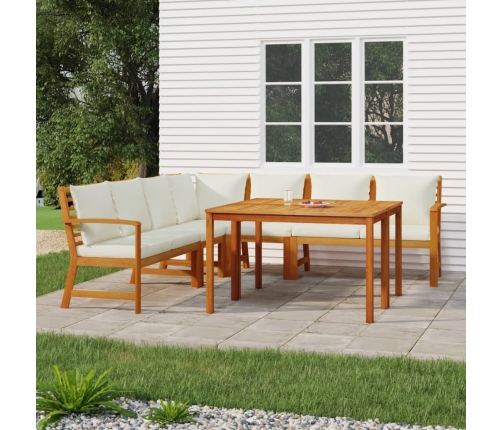 Juego comedor jardín y cojines 7 piezas madera maciza acacia