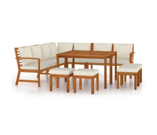 Juego comedor jardín con cojines 11 piezas madera maciza acacia