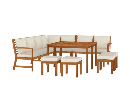 Juego comedor jardín con cojines 11 piezas madera maciza acacia