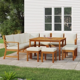 Juego comedor jardín con cojines 11 piezas madera maciza acacia