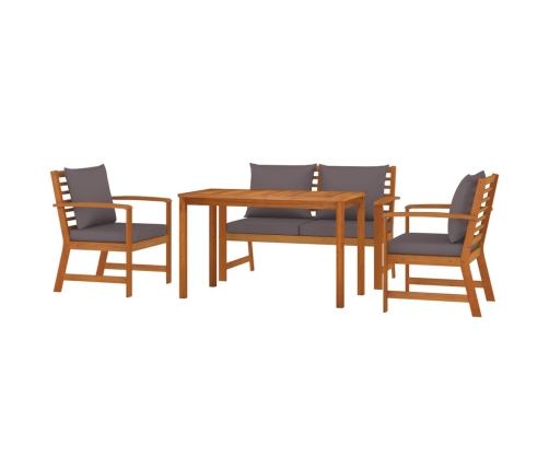 Juego comedor de jardín 4 pzas con cojines madera maciza acacia