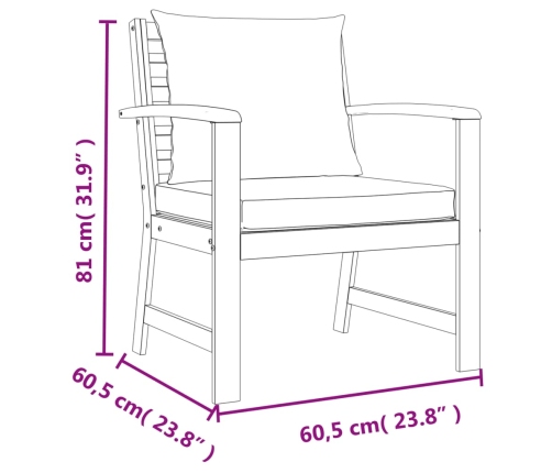 Juego comedor de jardín 4 pzas con cojines madera maciza acacia