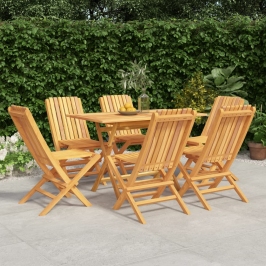 Juego de comedor de jardín 7 piezas madera maciza de teca